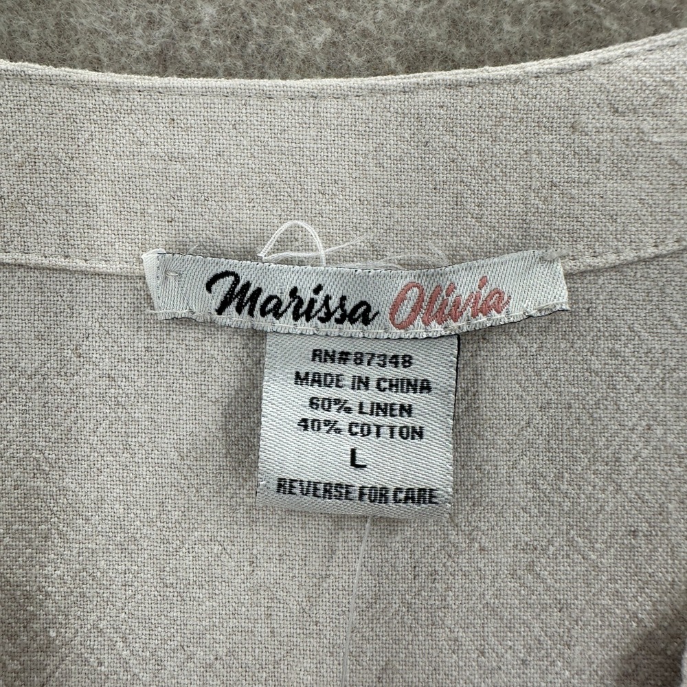 NWT Marissa Olivia Linen Blend Tunic Top Beige Split V-Neck‎ 3/4 Sleeve Large - Picture 5 of 6